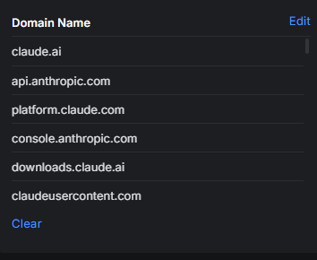Lista de dominios configurados en el Content Wizard del VPN Client